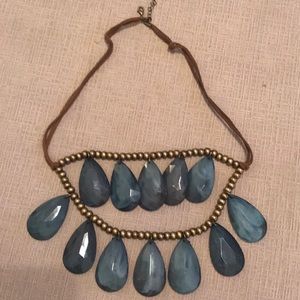 Costume Bead Necklace with leather and gold beads
